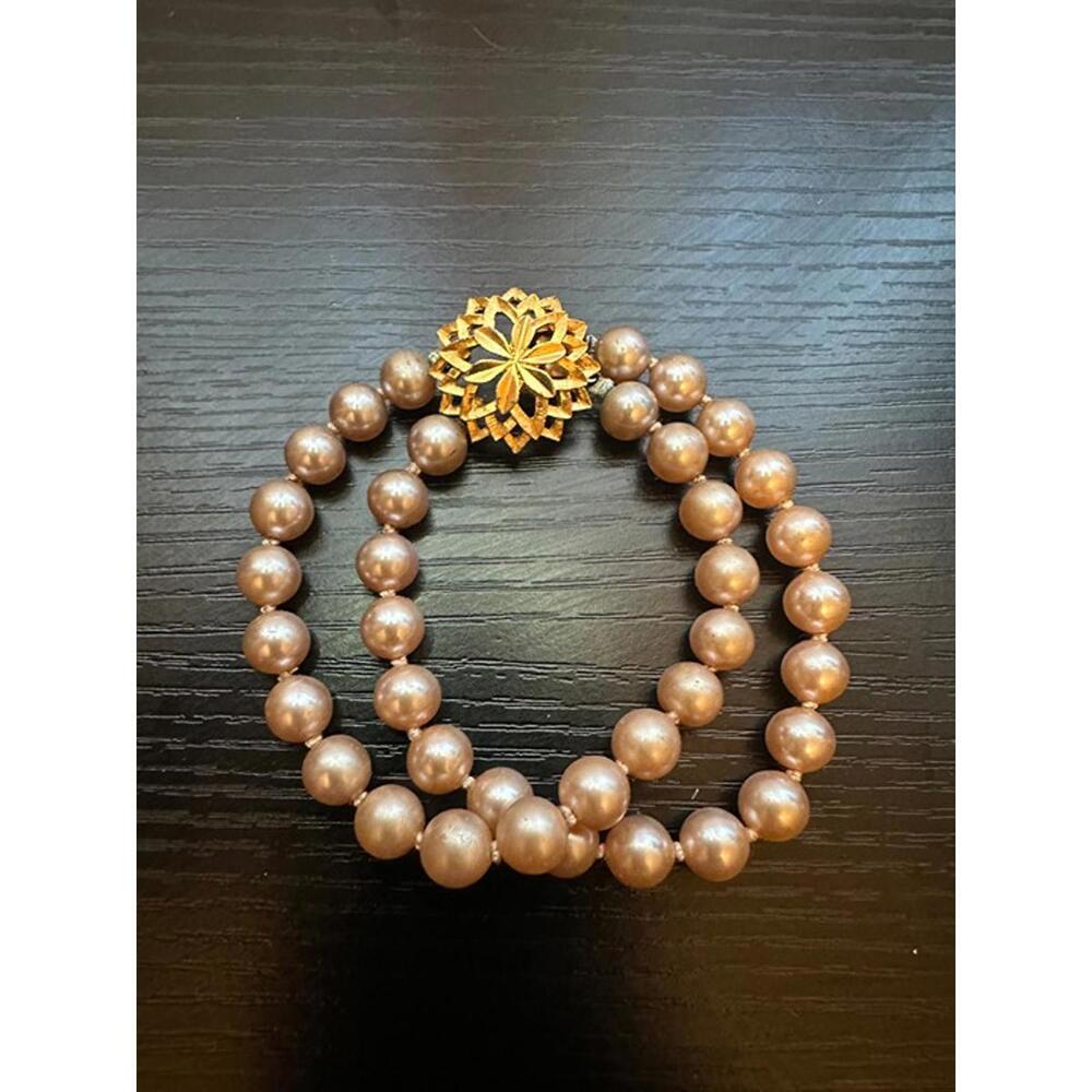 Vintage Double Strand Champagne Faux Pearl Necklace & Bracelet - Picture 2 of 2